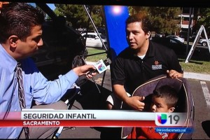 Mercy San Juan Car Seat Educator Adrian Gallardo is interviewed by Univision 19